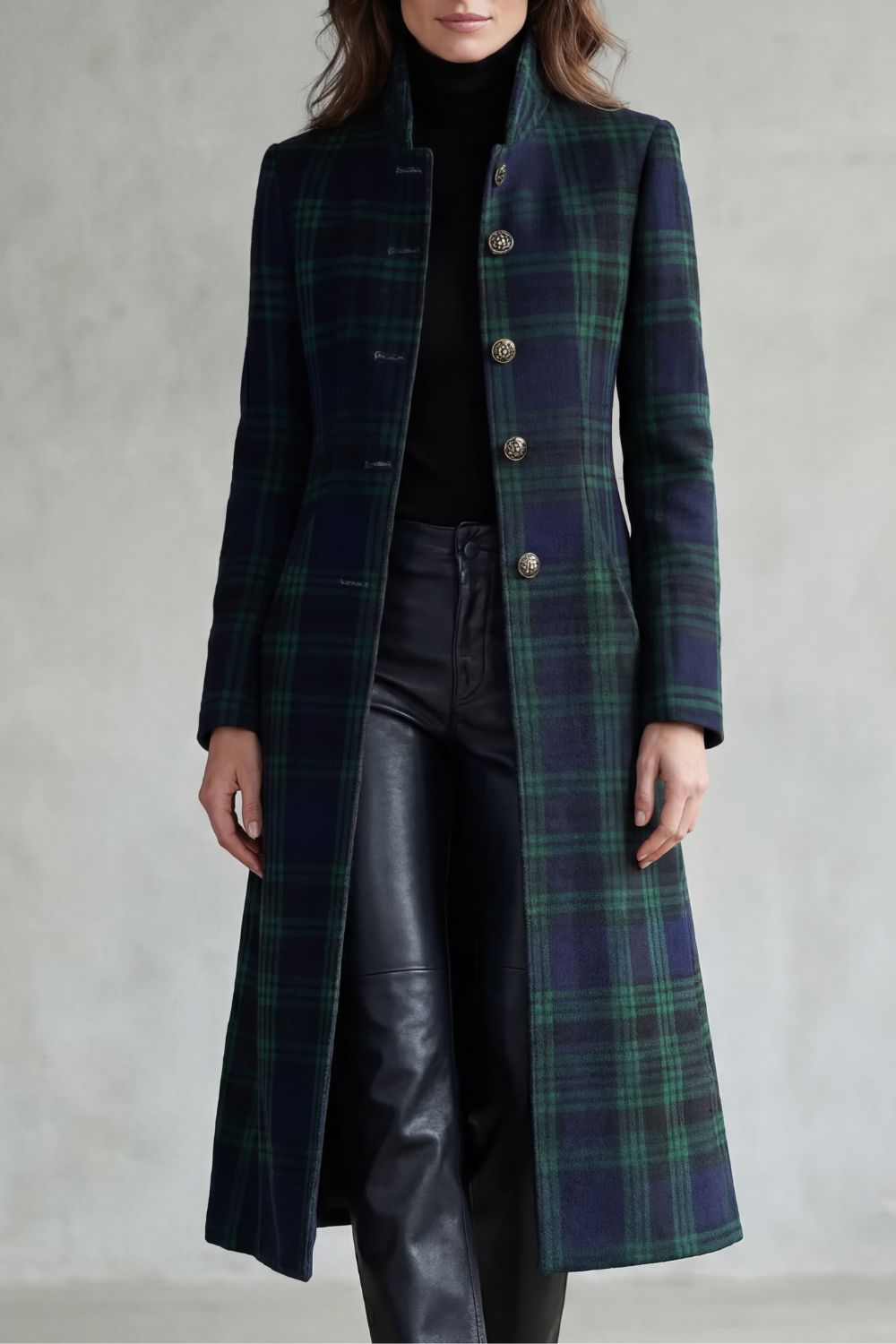 Manteau Long en Laine à Carreaux Highland Celestine - Femme