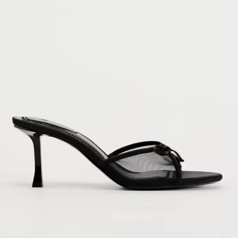 Sandales à Talons Fins avec Nœud et Maille Élégante