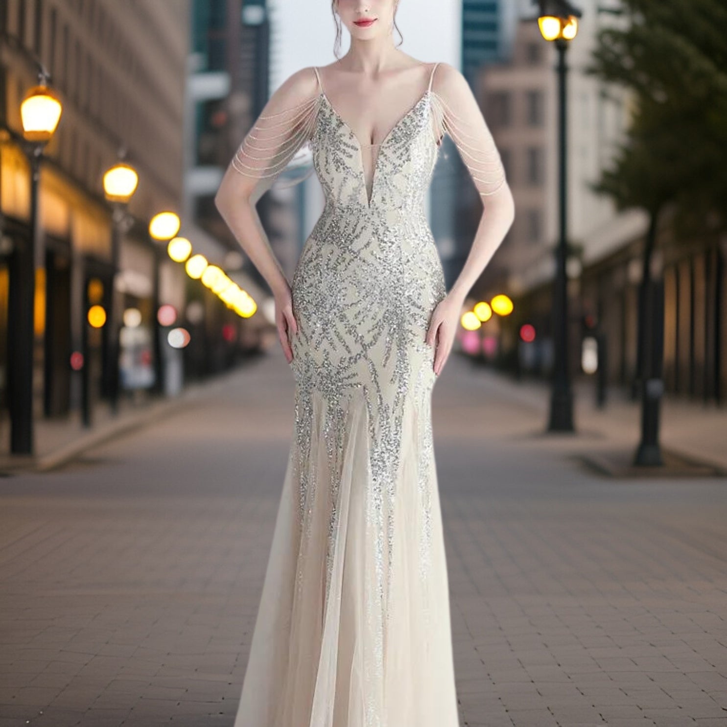 Serafina – Elegantes Perlen-Abendkleid