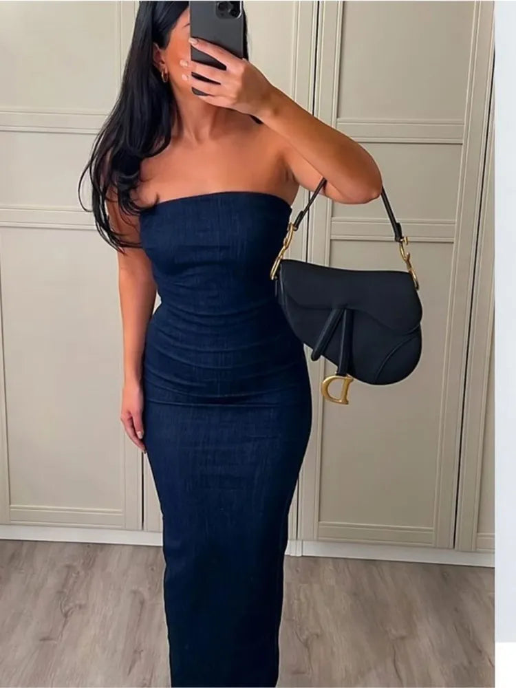 Robe longue en denim bleu - Barris