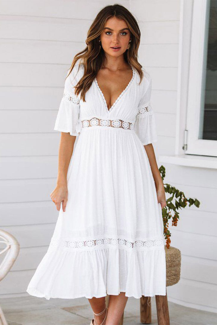 Mittellanges böhmisches weißes Kleid – Azélie