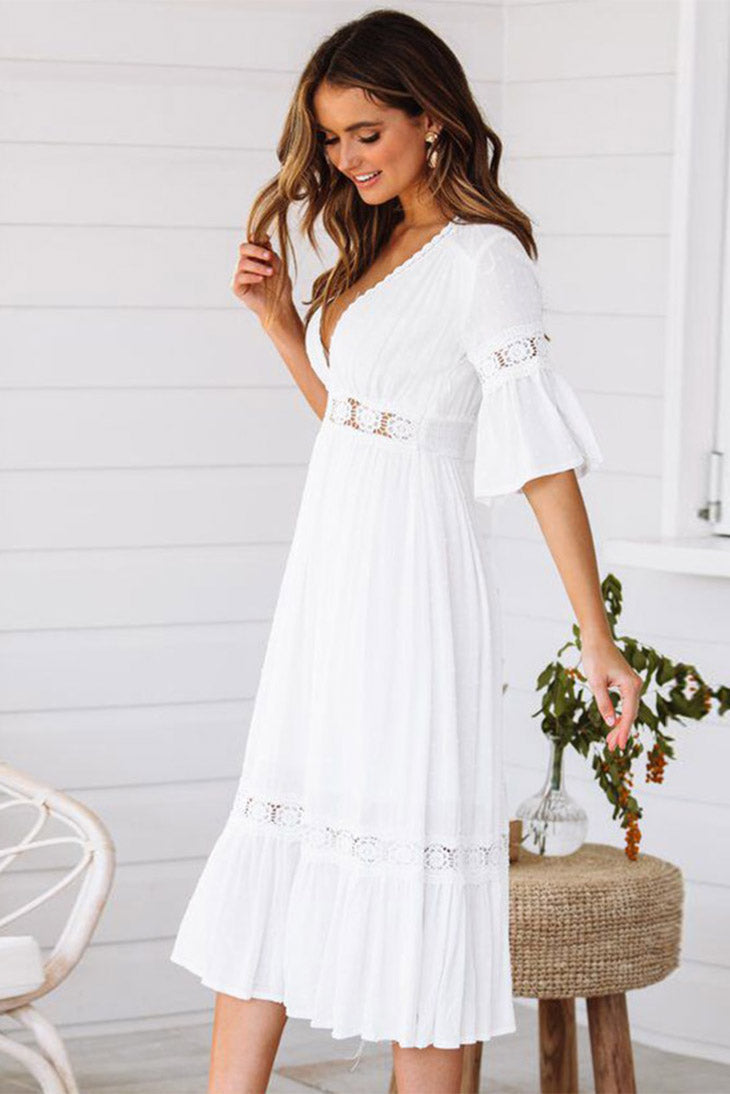 Mittellanges böhmisches weißes Kleid – Azélie