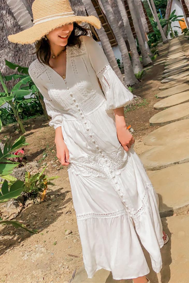 Weißes böhmisches Spitzenhochzeitskleid - Aliénor