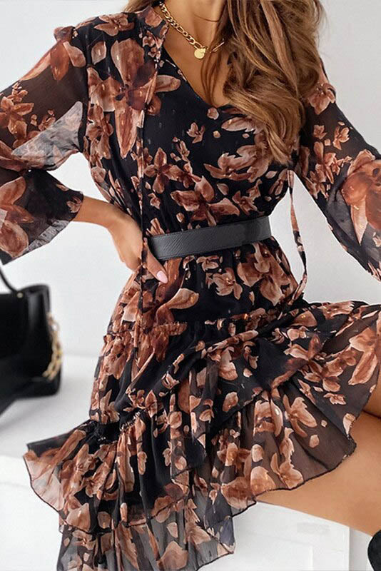 Blaues Bohemian-Kleid mit roten Blumen – Agnès