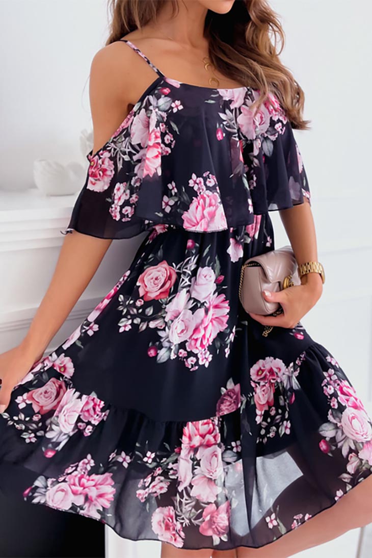 Kurzes böhmisches Blumenkleid – Beere