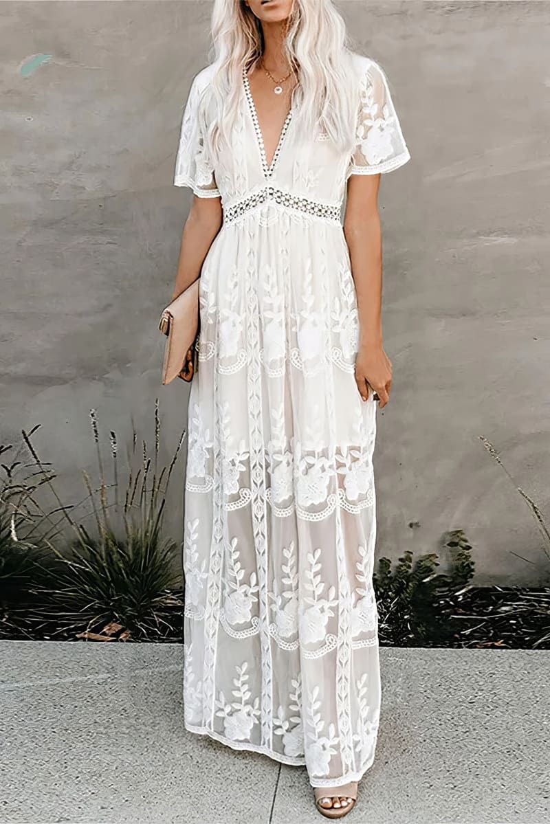 Langes weißes Bohemian-Chic-Kleid – Angéline