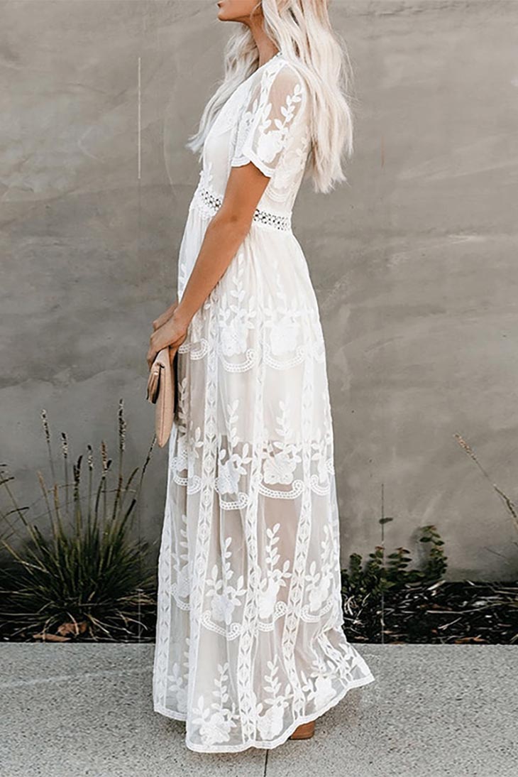 Langes weißes Bohemian-Chic-Kleid – Angéline
