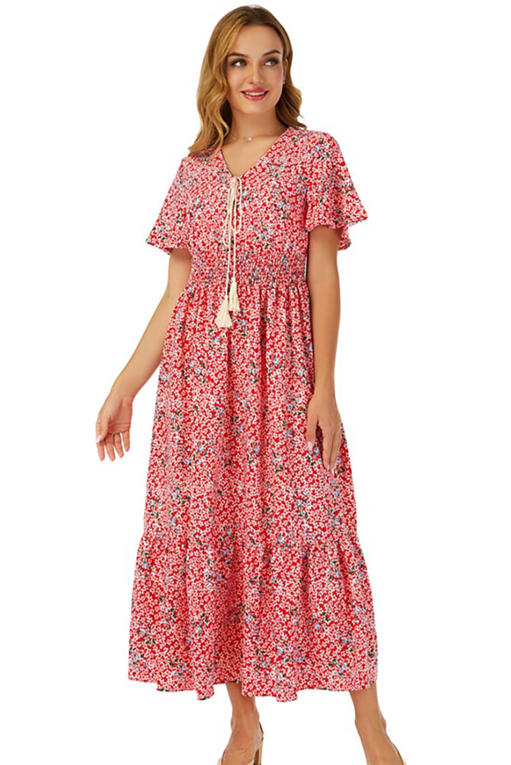 Rotes langes Bohemian-Chic-Kleid - Frankie