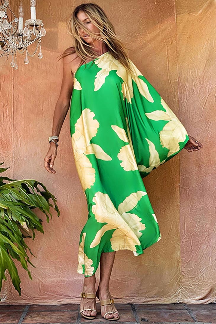 Langes grünes Bohemian-Chic-Kleid – Toskana