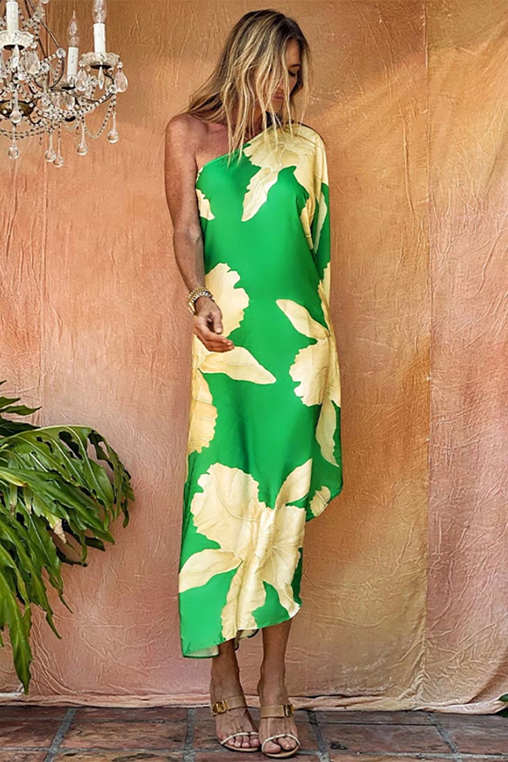 Langes grünes Bohemian-Chic-Kleid – Toskana