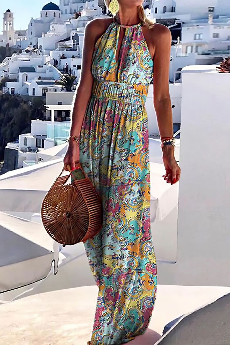 Mehrfarbiges böhmisches langes Kleid – Camélia