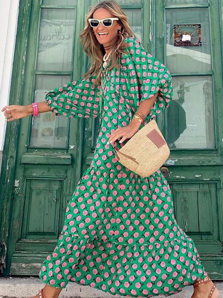 Tully Damen-Vintage-Kleid im Bohemian-Stil mit halben Ärmeln