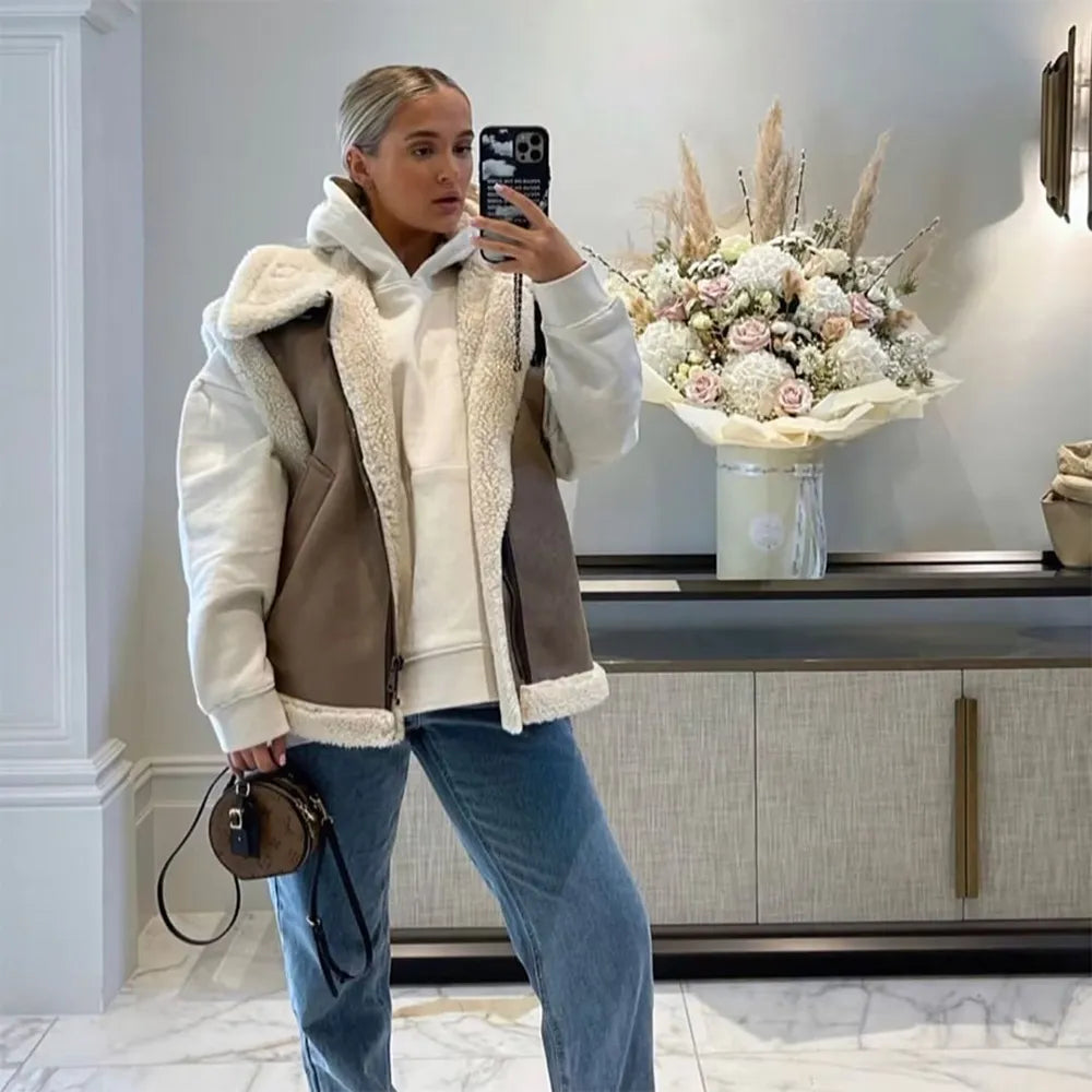 Gilet en fausse peau de mouton pour femme