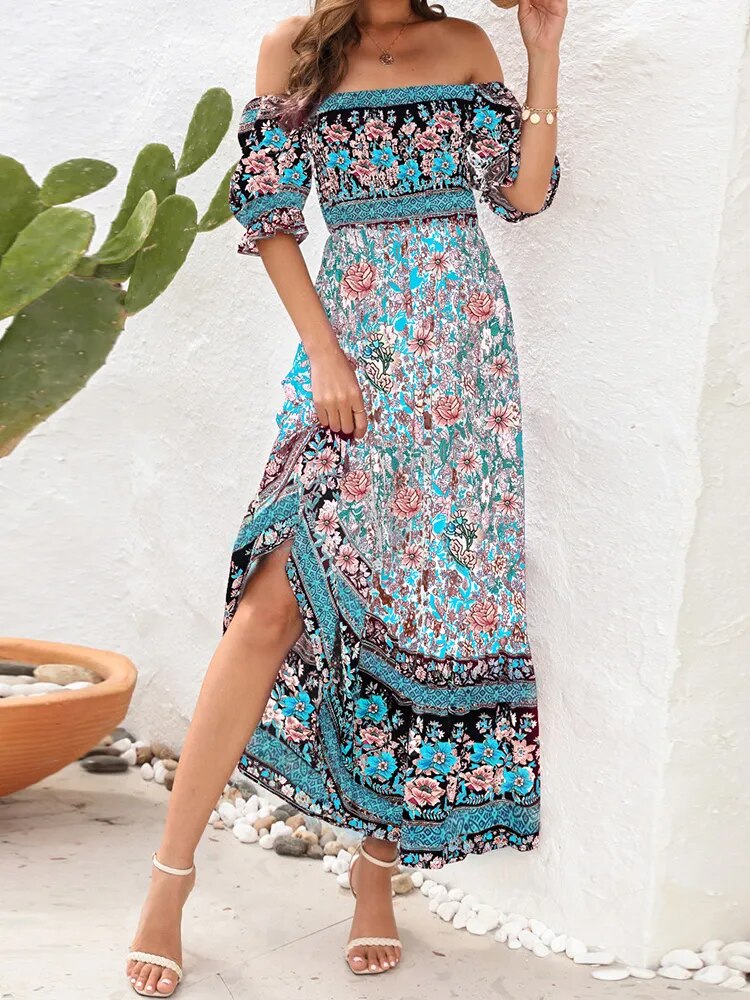 Robe bohème plissée à imprimé Floral pour Femmes Ello