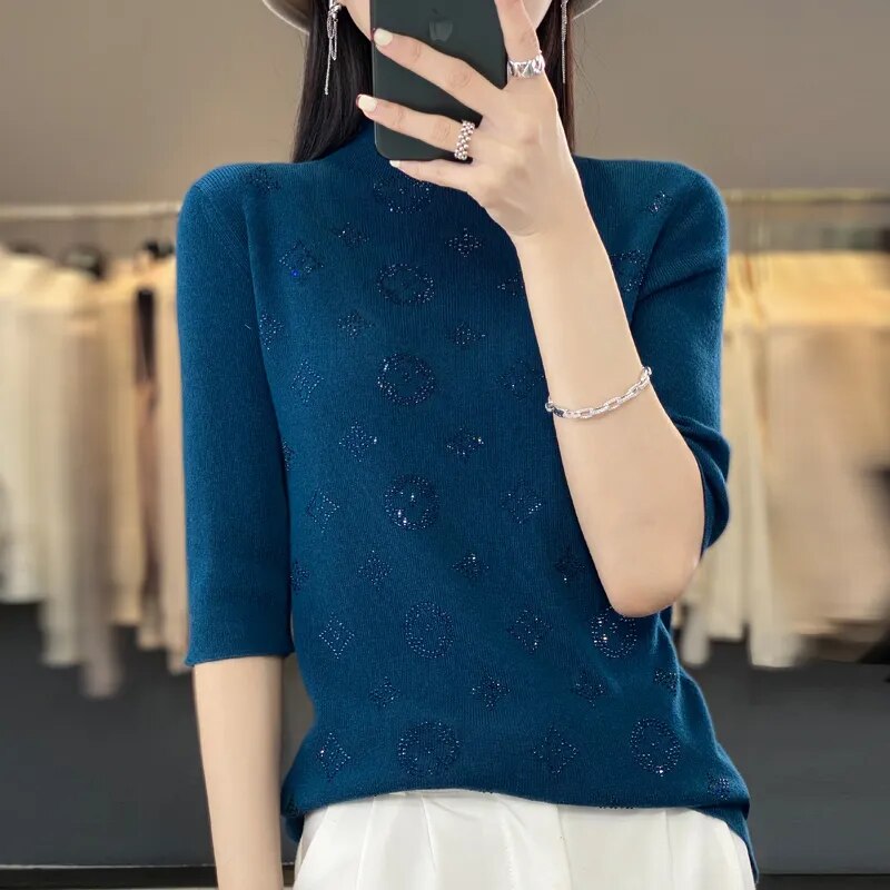 Pull à manches mi-hautes et col mi-haut pour femmes