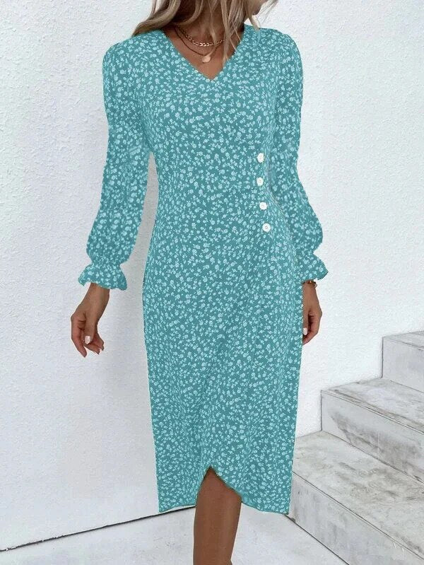 H-förmiges, florales, plissiertes Bohemian-Kleid für Damen