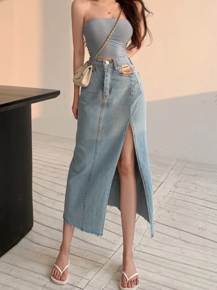 Jello Damen-Jeansrock mit hoher Taille