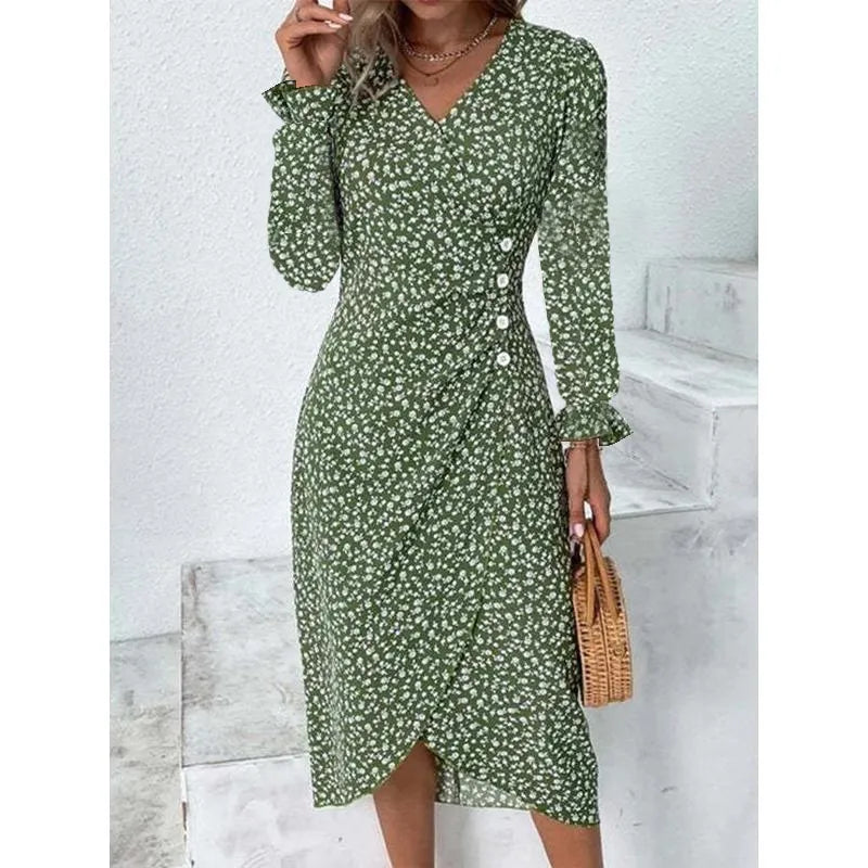 H-förmiges, florales, plissiertes Bohemian-Kleid für Damen