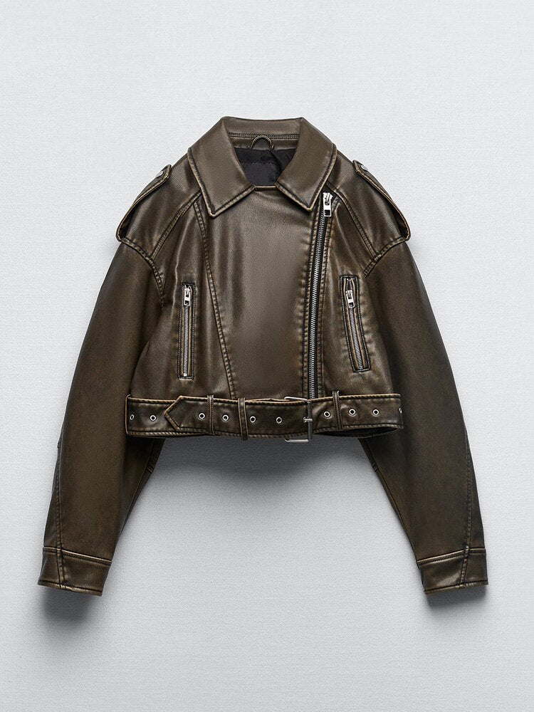 Kurze Damenjacke aus PU-Kunstleder