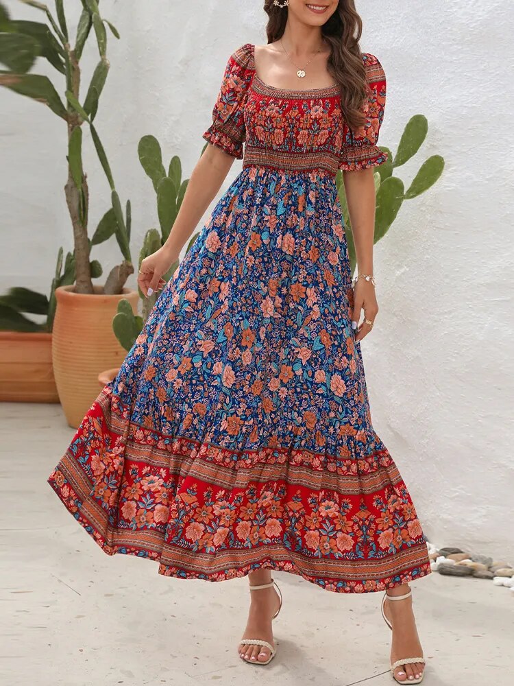 Robe bohème plissée à imprimé Floral pour Femmes Ello