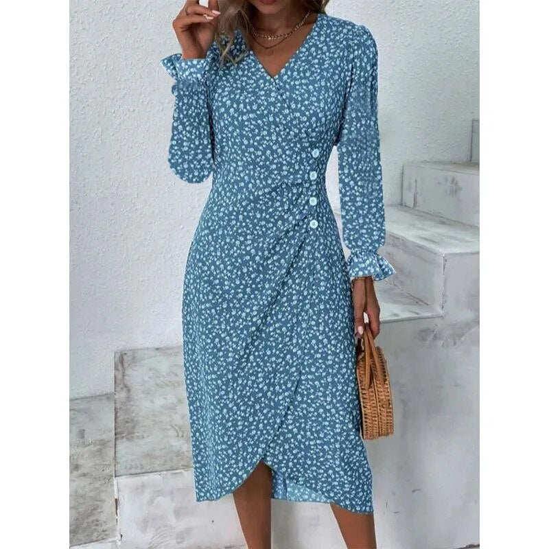 H-förmiges, florales, plissiertes Bohemian-Kleid für Damen