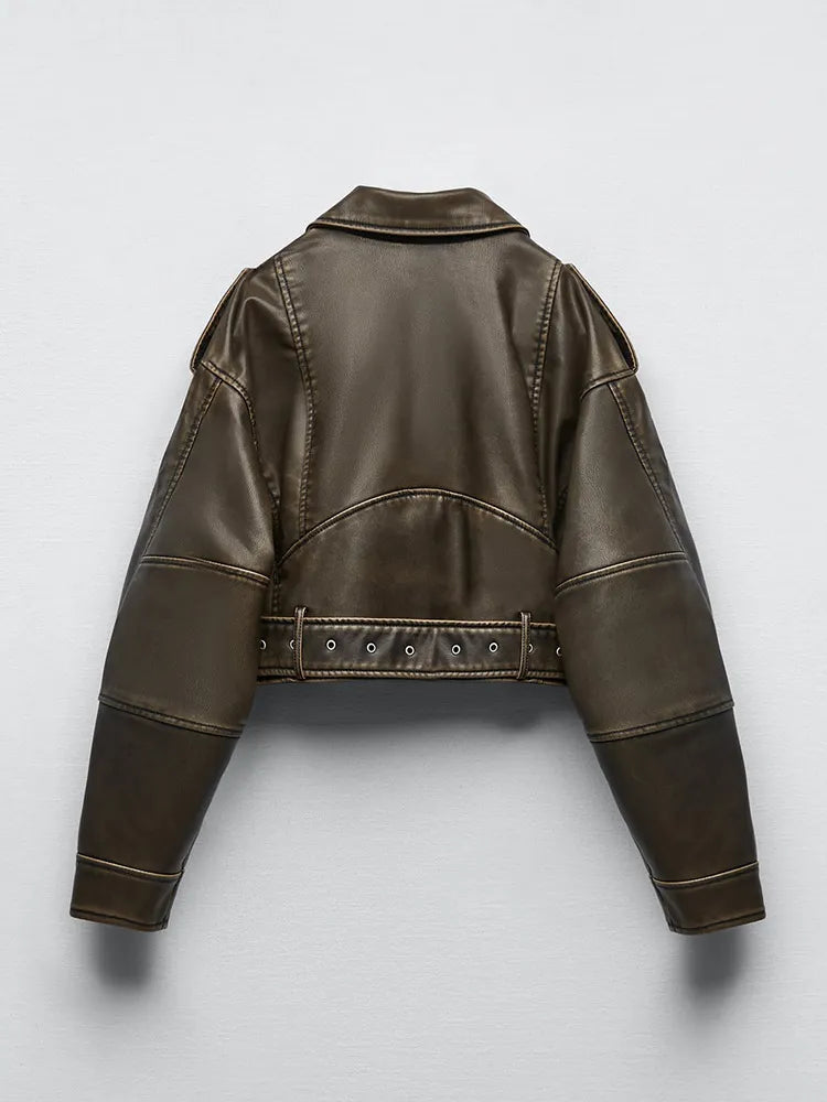 Kurze Damenjacke aus PU-Kunstleder
