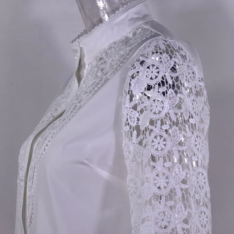 Chemisier à manches longues en dentelle blanche pour femme