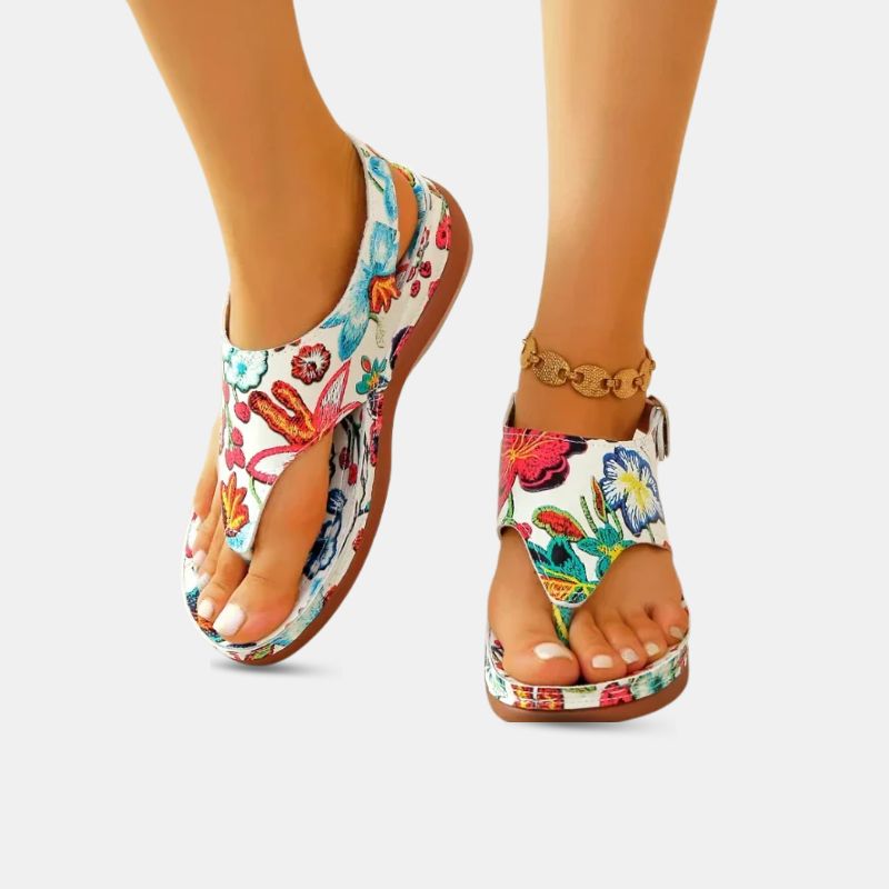 Sandale Femme Confortable Style Tong avec Motif Floral
