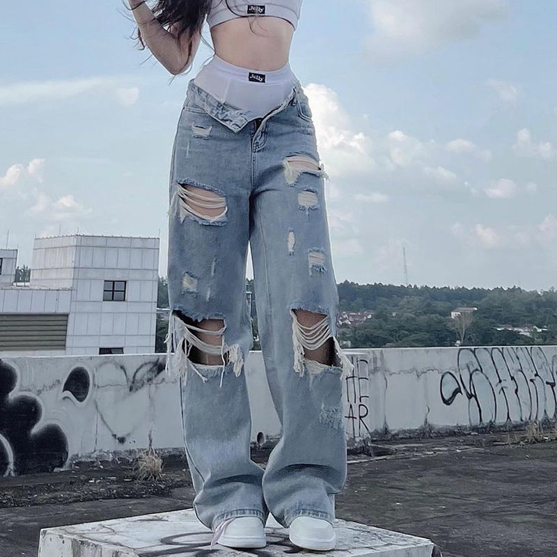 Zerrissene Jeans mit weitem Bein für Damen Feario