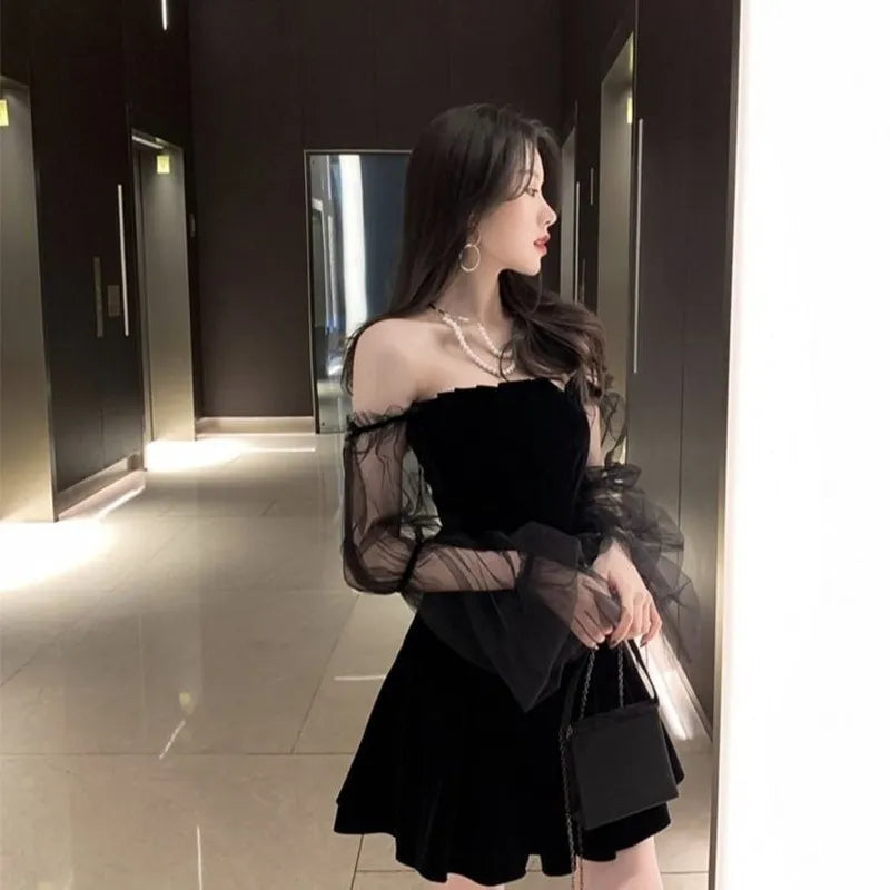 Mirica – Schwarzes Chiffon-Miniabendkleid für Damen