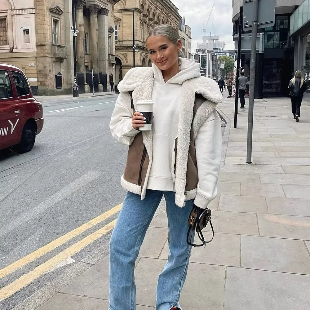 Gilet en fausse peau de mouton pour femme