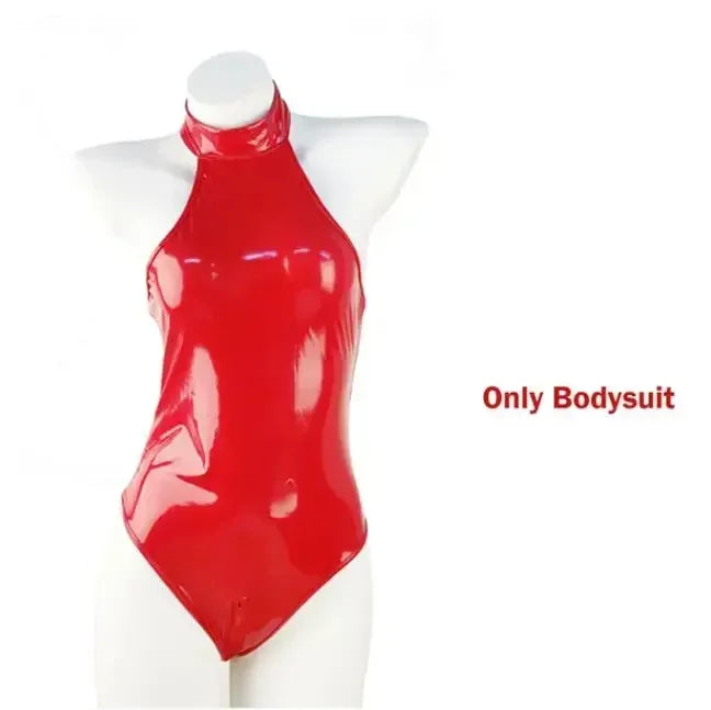 Robe libertine - Catsuit en cuir PU brillant avec zip et ouvertures
