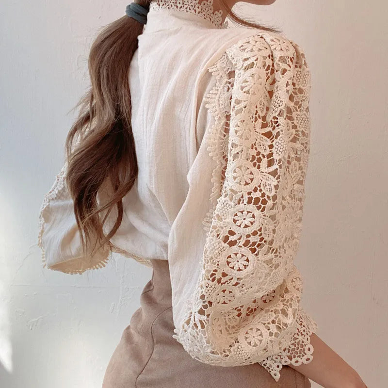 Embroidered lace blouse for women