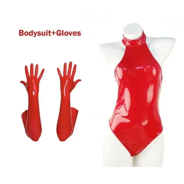 Robe libertine - Catsuit en cuir PU brillant avec zip et ouvertures