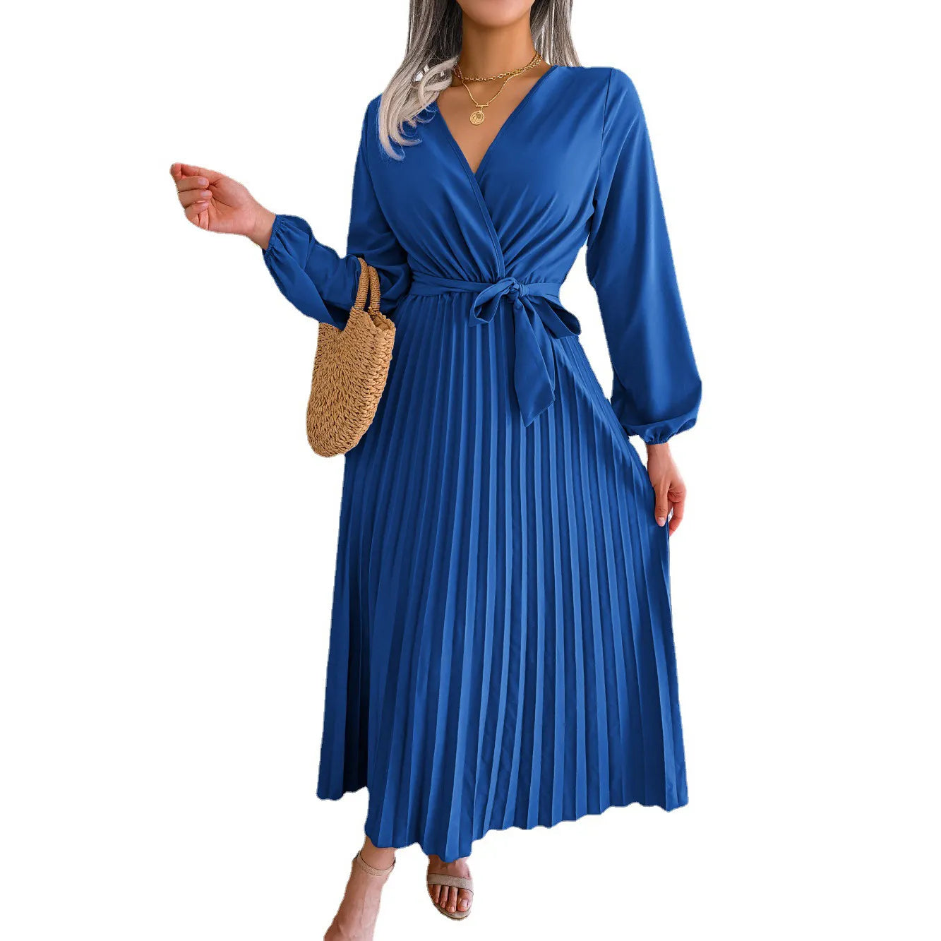 Nadine – Langes Plissee-Abendkleid mit V-Ausschnitt für Damen