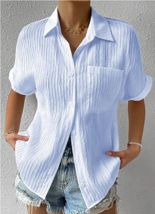Blouse Décontractée Col Chemise - Style Confortable et Élégant