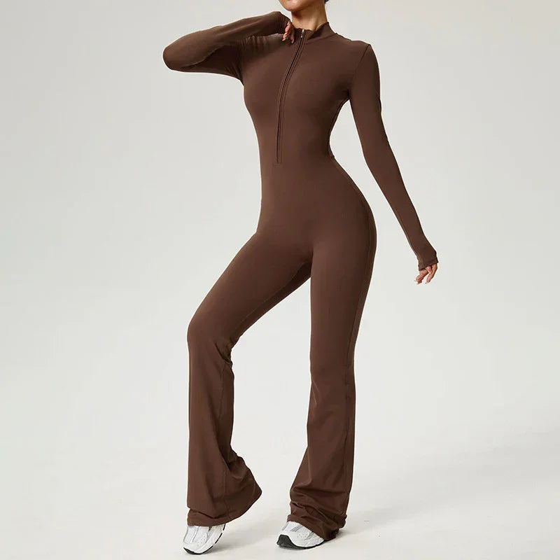Combinaison de yoga manches longues avec zip pour femme