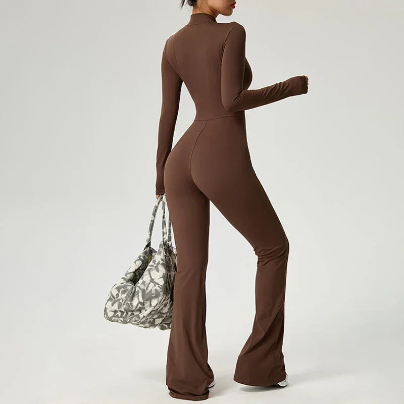 Combinaison de yoga manches longues avec zip pour femme