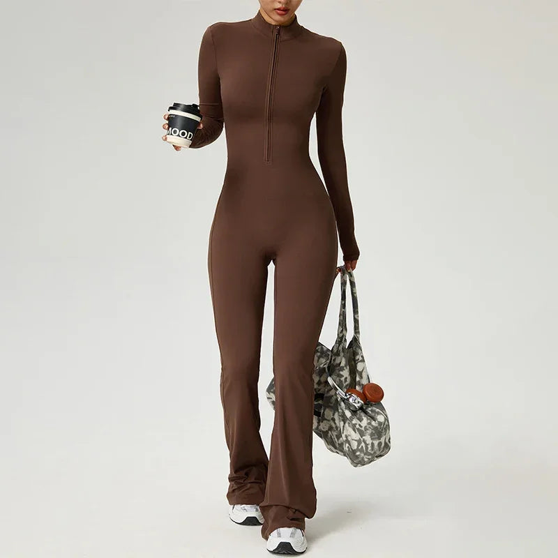 Combinaison de yoga manches longues avec zip pour femme