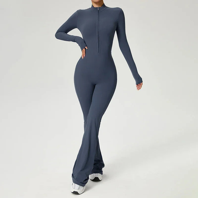 Combinaison de yoga manches longues avec zip pour femme