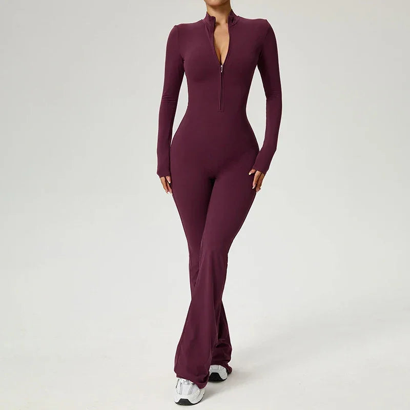Combinaison de yoga manches longues avec zip pour femme