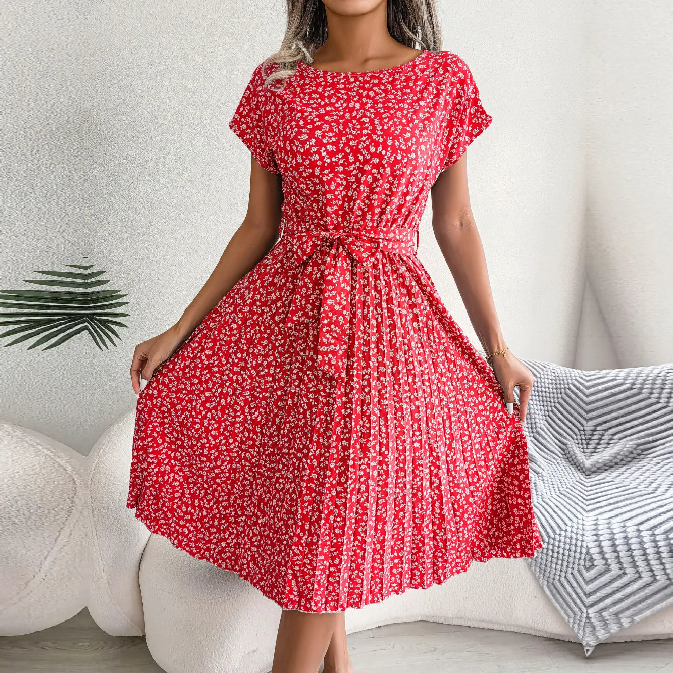 Robe bohème longue plissée à fleurs pour femmes
