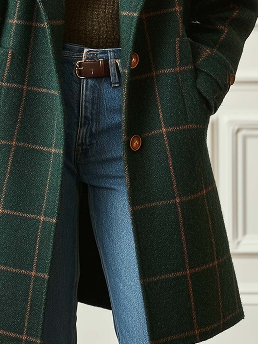 Manteau à Carreaux en Laine Mélangée