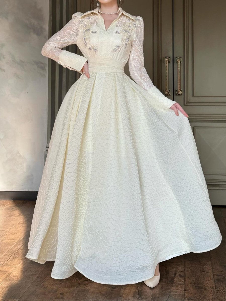 Perla-Maxikleid aus Spitze und Patchwork-Perlen