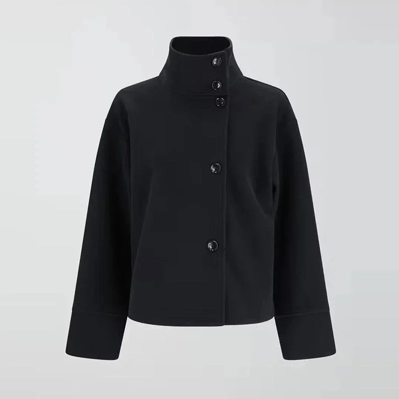 Manteau court femme avec boutons et col montant