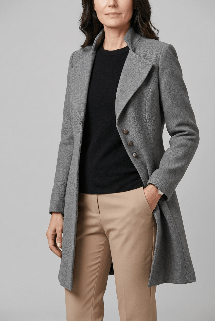 Manteau Femme Mi-Long Cintré | Col Cranté