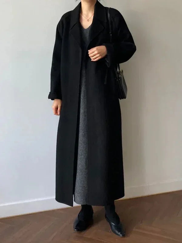 Manteau Long Femme avec Ceinture et Col Chic