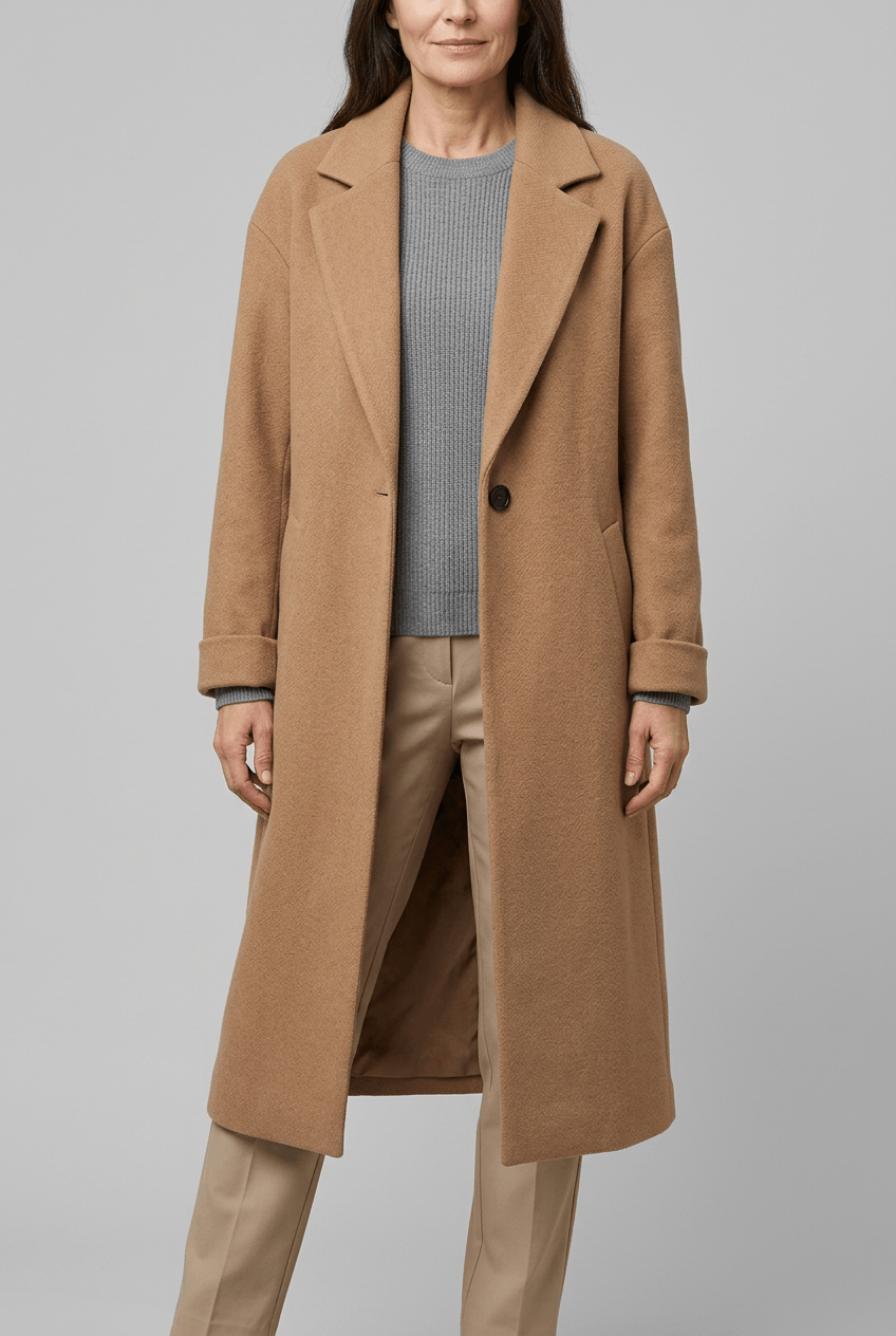Manteau Long Femme Cintré | Col Cranté Boutonné