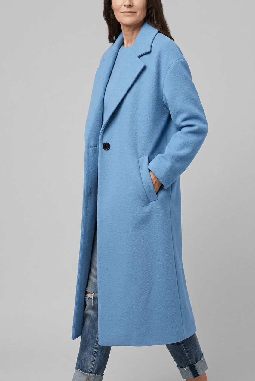 Manteau Long Femme Cintré | Col Cranté Boutonné