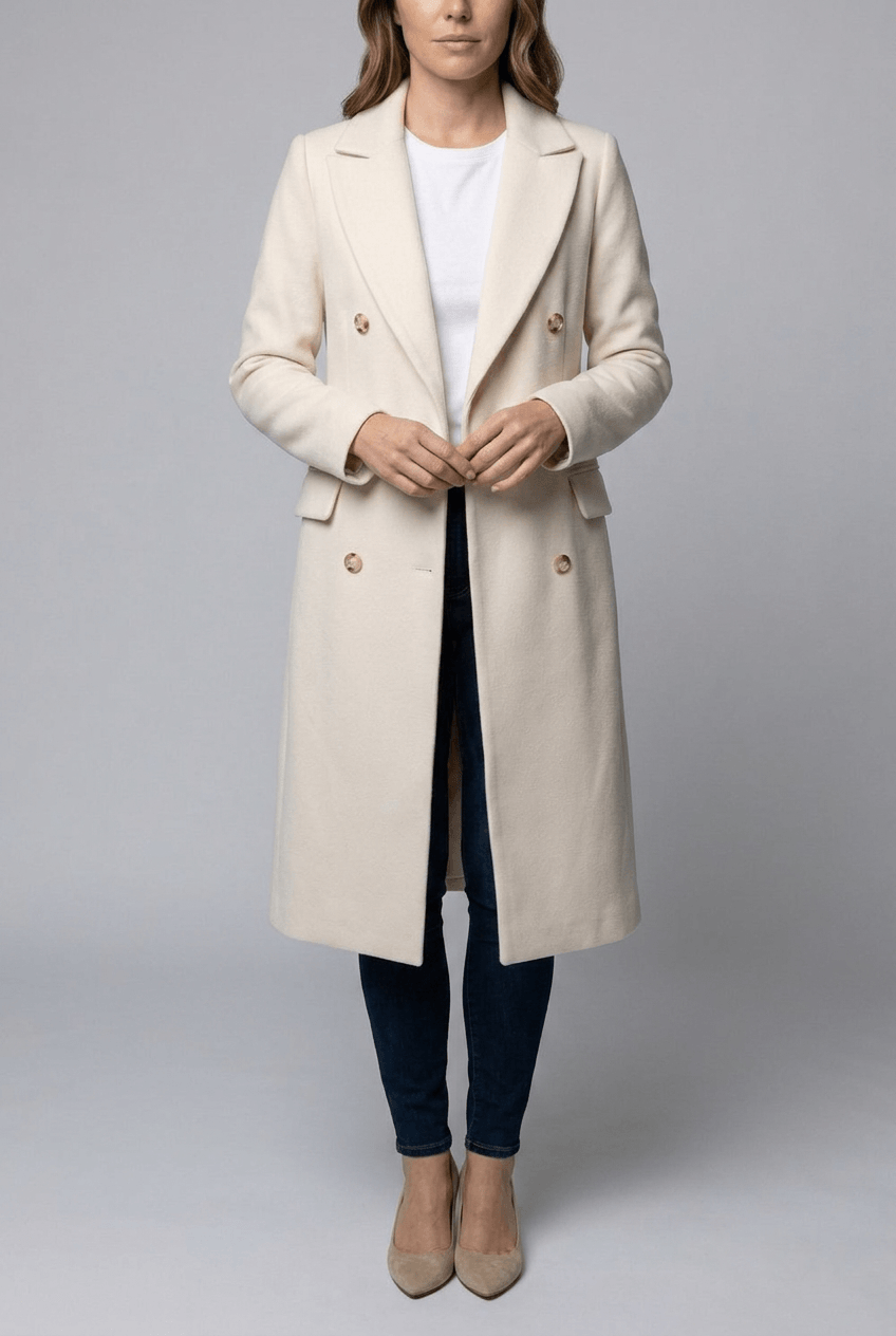 Manteau Long Femme Croisé | Col Cranté